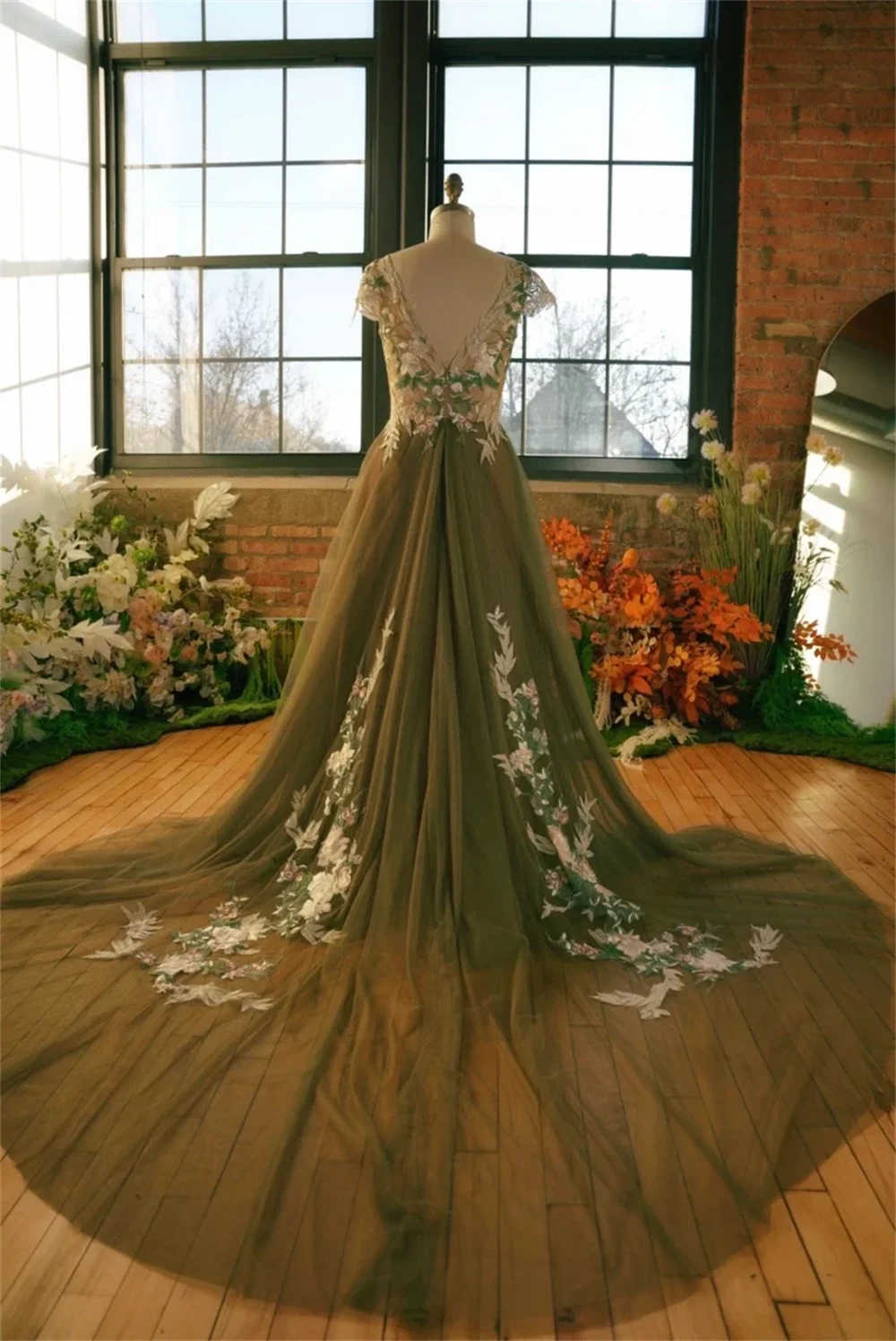 Bella Green Tulle robes de soirée Lace Embroidery V-neck A-line Prom Dresses Elegant Sleeveless Floor-length Wedding Dress 2024