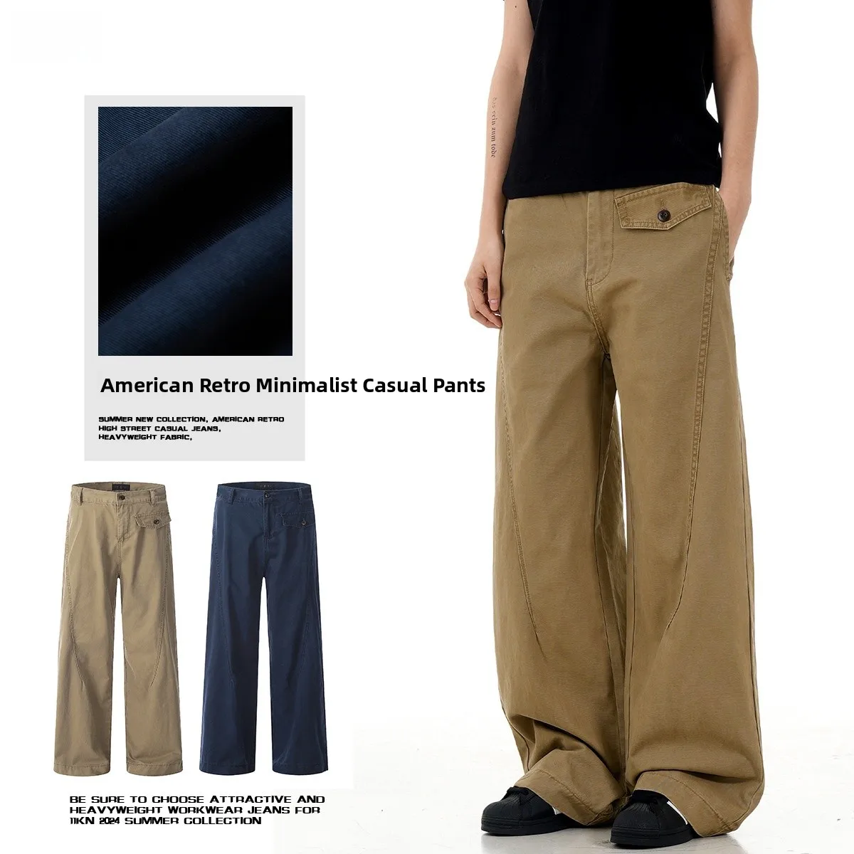 

American Street Sle Straight Leg Workwear Pants ex Retro Casual Loose Feelings Street Faion High Waist Long Pants