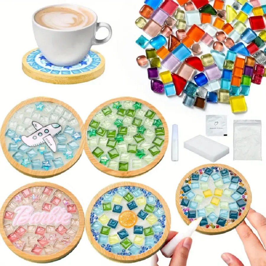 

DIY Mosaic Tiles Sets For Crafts Mixed Color Glass For Adults DIY Coasters Kit Stained Glass For Handmade Home Decoration Gift