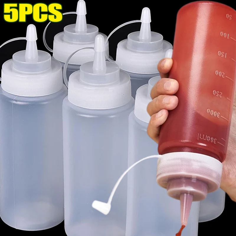 5/1PC Condiment Squeeze Bottles Ketchup Mustard Salad BBQ Sauces Olive Oil Dispenser Kitchen Tools Squeeze Seasoning Bottles