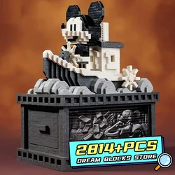 2814Pcs Disney Mickey Mouse Diamond Building Blocks Retro Steamboat MOC Ship Bricks Model Toys for Kids Adult Birthday Gifts