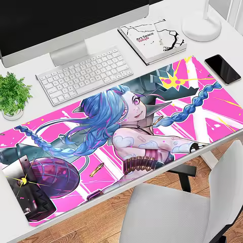 Mouse Pad Cute League of Legends Jinx Laptop Anime Pink Arcane Gamer Mousepad PC Gaming Accessories Keyboard Pad Kawaii Desk Mat