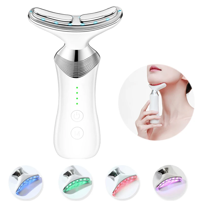 

Neck Face Beauty Device EMS Neck 4 Color LED Light Therapy Facial Lifting Massager Double Chin Remover Wrinkle Skin Lift Tighten