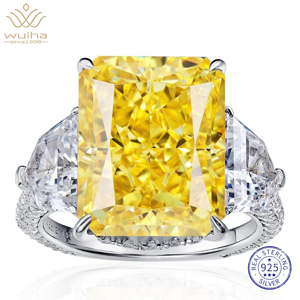 

WUIHA 100% 925 Sterling Silver 11CT Citrine High Carbon Diamond Gemstone Cocktail Party Ring for Women Fine Jewelry Wholesale