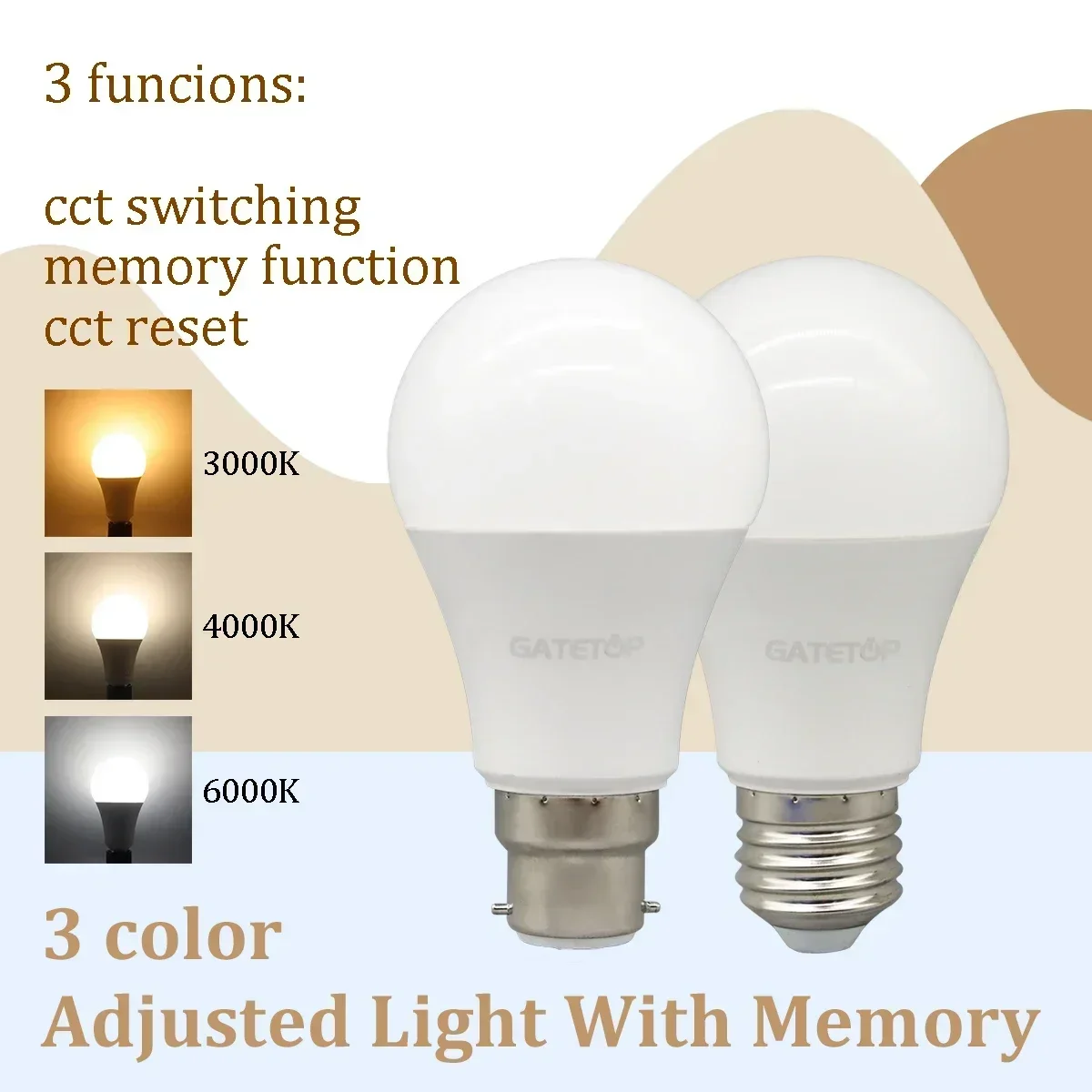 5ชิ้นสวิตช์หลอดไฟติดผนัง E27 B22 CCT 3สี AC220V อุณหภูมิ110V 18W 24W ฟังก์ชันหน่วยความจำไฟรีเซ็ตสีอุณหภูมิสำหรับห้องนอน