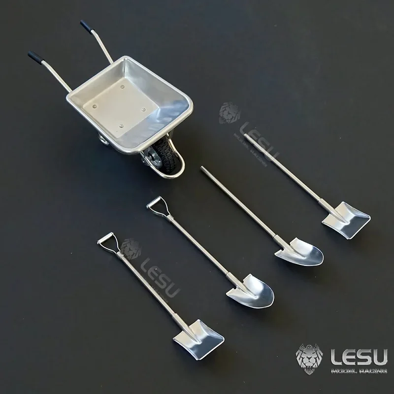 1/14スケールのシミュレーションモデル玩具、全金属製の手動ブルドーザーハンドトラック、鉄製のシャベルと工具付き、LESU製。