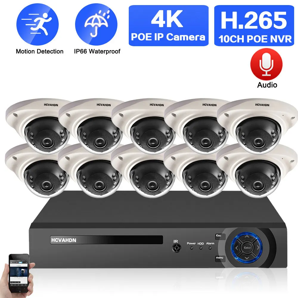 

4K Ultra HD Video Surveillance Kit 8MP POE IP Dome Camera Set 8CH Outdoor Home CCTV Security Camera System 10CH POE NVR Kit 4CH