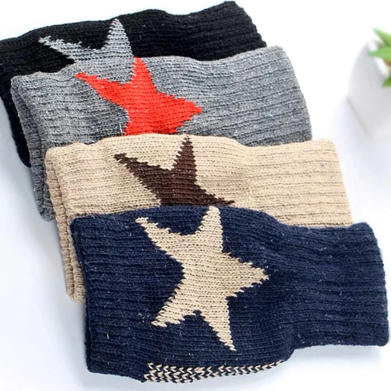 Gothic Autumn and Winter Knitted Woolen Gloves Fashion Trend Men's and Women's Half Finger Warm Five Pointed Star Print Gloves