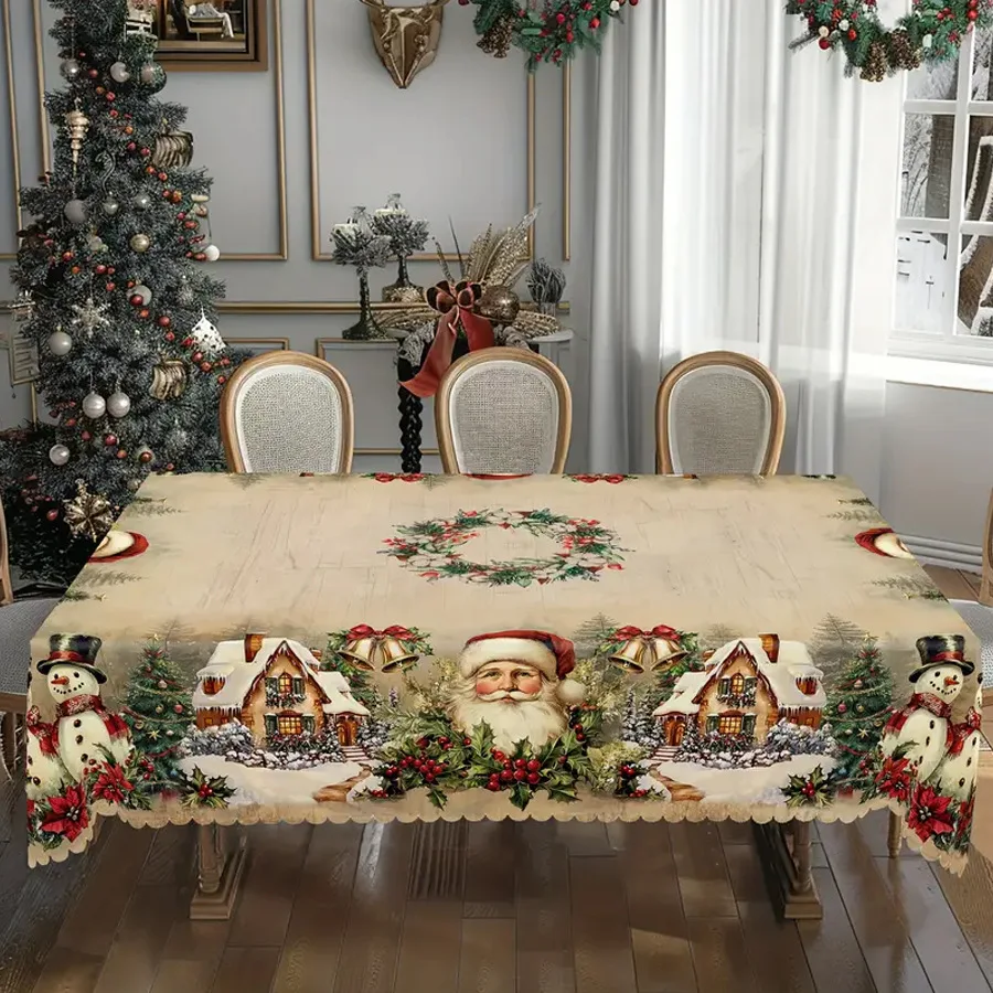 Weihnachtstischdecke, Schneeflocke, Weihnachtsmann-Tischdecke, Polyester, waschbare Tischdecke, modern, einfach, Antifouling