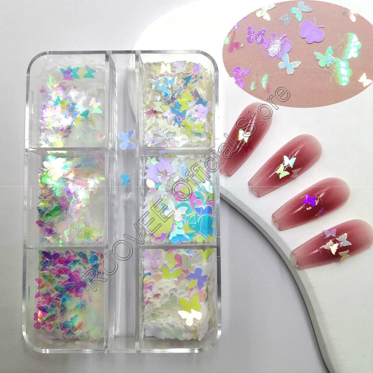 6Grid Iridescent Butterfly Glitter Chunky Sequin Flake Paillette Shape for DIY Facepaint Nail Art Body Makeup Craft Decoration