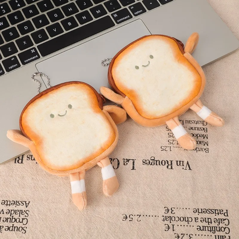 1/2pcs 만화 토스트 미니 지갑 휴대용 경량 귀여운 지갑 동전 키 가방 빵 이어폰 메이크업 가방 소녀 크리 에이 티브 선물
