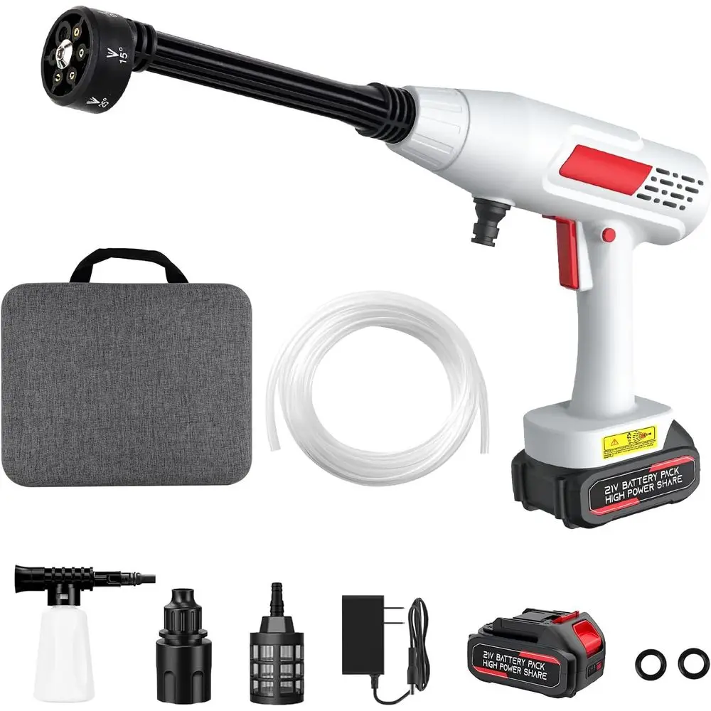 

Портативная мойка высокого давления 600PSI с насадкой 6-в-1 и пеногенератором, ручной пистолет для мойки автомобилей на аккумуляторе 21В