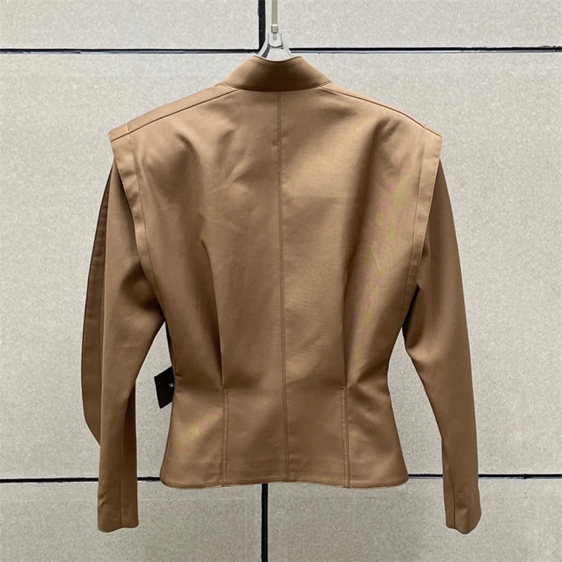 

Women's jacket New asymmetrical stand up collar long sleeved top for winter 2025 Belt waist cinched slim fit women's coat y2k