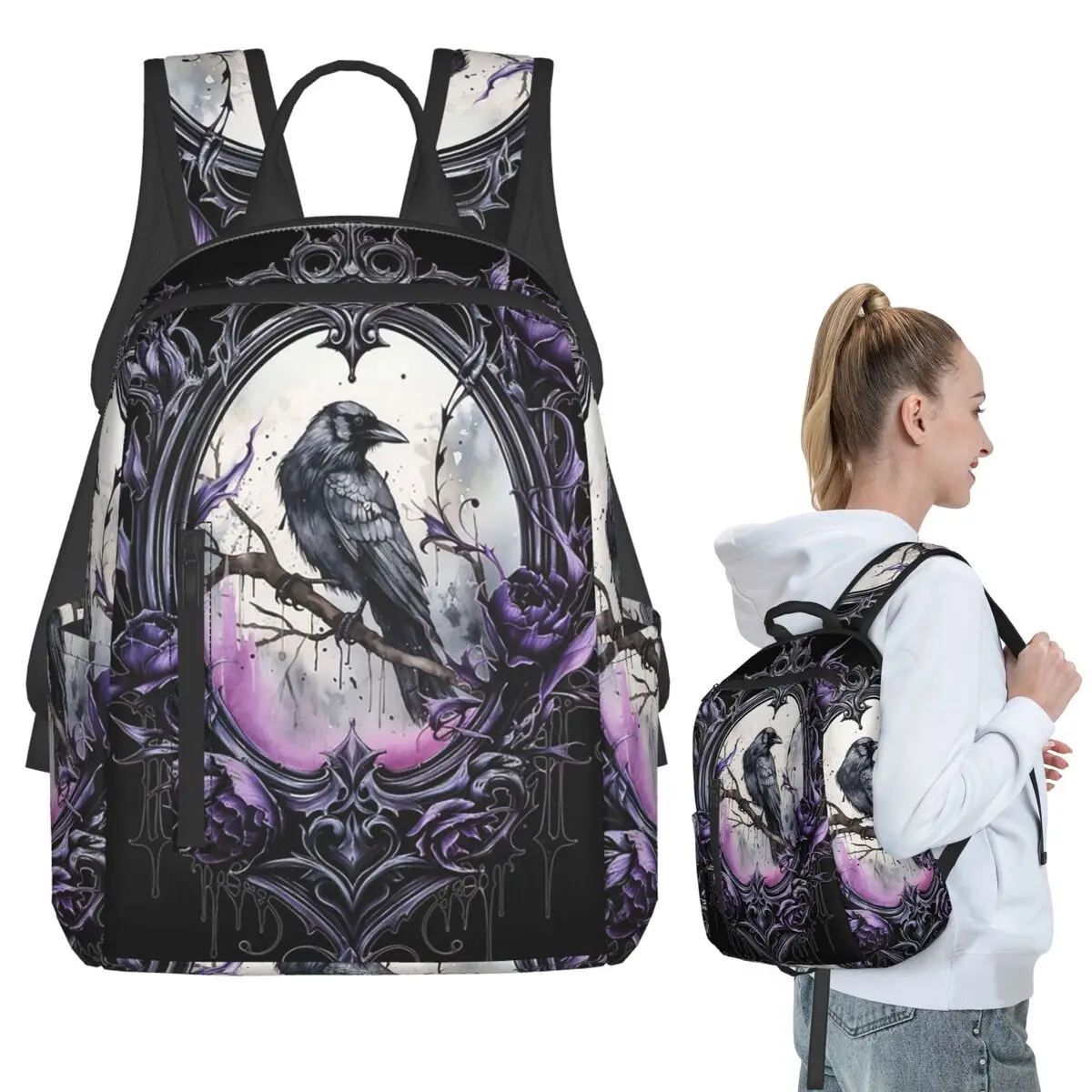 Gothic Raven On Branch Backpack Student BookBag Children School Bag Laptop Shoulder Bags Boys Girls