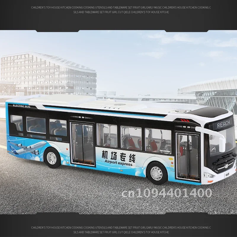 1: 42 Ka'er New Energy Bus Alloy Bus Model Public Transport Children Toy Sliding Sound and Light Toy Airport Bus Door Openable