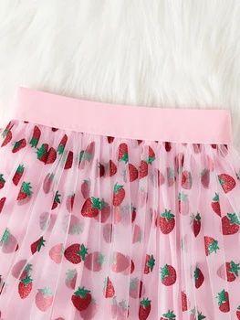 Pink Strawberry Lace Midi Skirt 2 Pink Cute Strawberry Lace Midi Skirt, Princess Pink Lace Dress, Girl’s Lace Midi Skirt 2