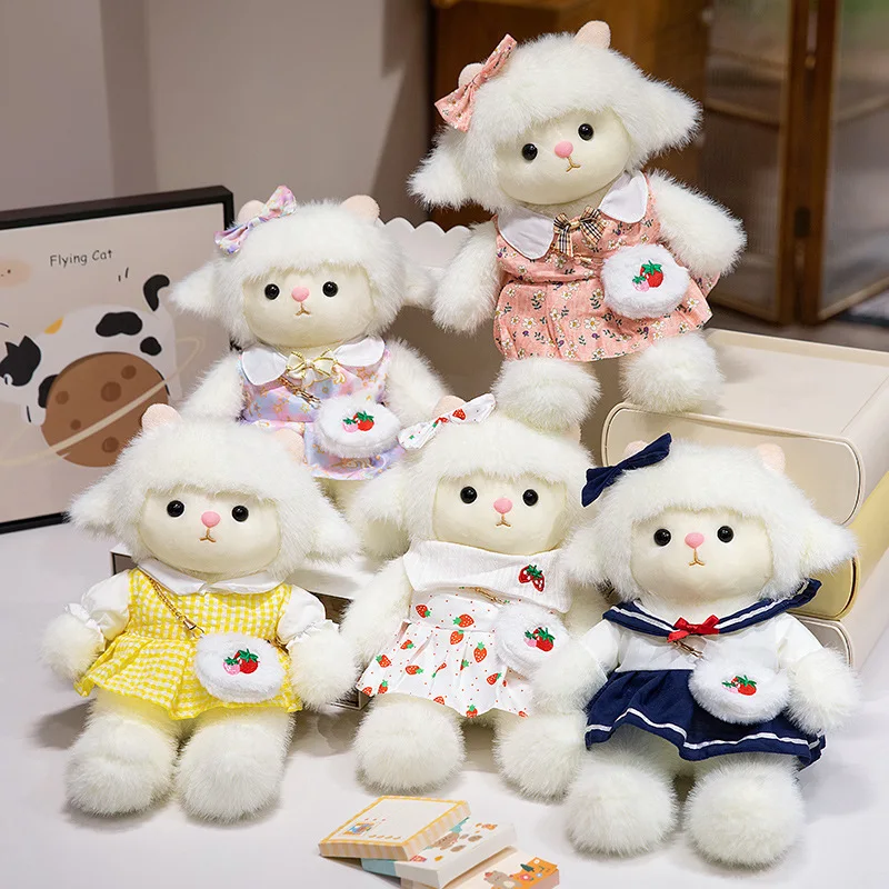 

30cm Kawaii Sheep With Dress Sweaters Plush Toys Cartoon Soft Hairy Sheep Stuffed Dolls Girls Boy Companion Toy Gift Dolls