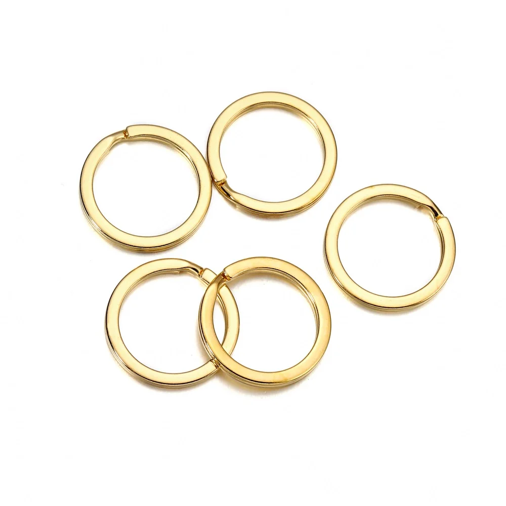 10Pcs/Lot 25/28/30mm Metal Gold Color Flat Round Keyring Clasp Key Ring for DIY Keychain Jewelry Making Findings Accessories