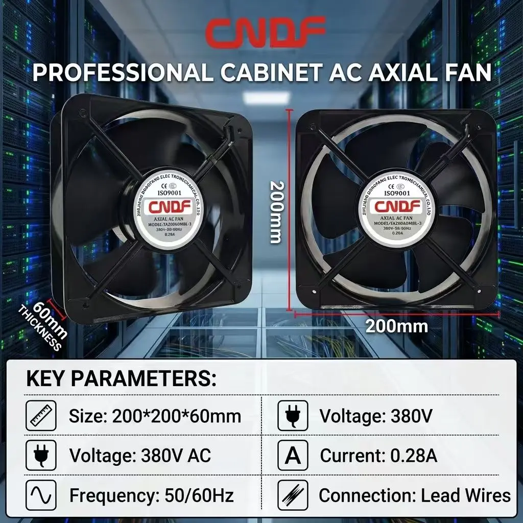 For CNDF TA20060MBL-3 AC 380V 0.28A 20060 200x200x60mm 2-Wire Dual Ball Bearing Metal Frame Welder Inverter Chassis Case Fans