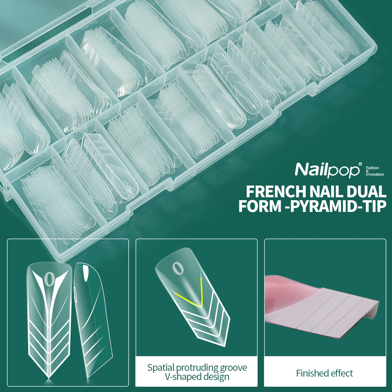 Nailpop 150pcs/box Clear French Nail Dual Forms Acrylic Nail Gel Quick Build Molds Full Coverage Acrylic Extension Top Form