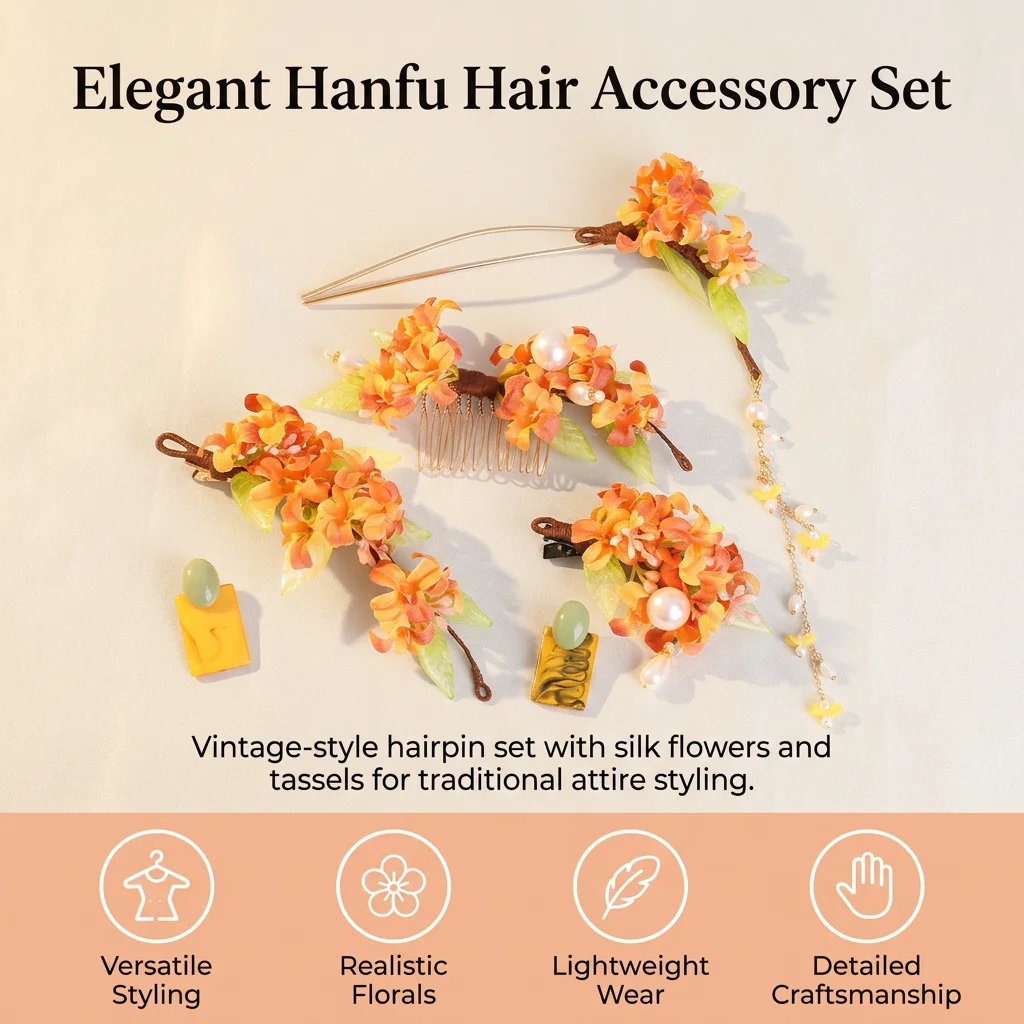Elegant Hair Stick Graceful for Hanfu Cosplay Traditional Chinese Flower Bun Pin Set Vintage Tassel Accessories Jewelry