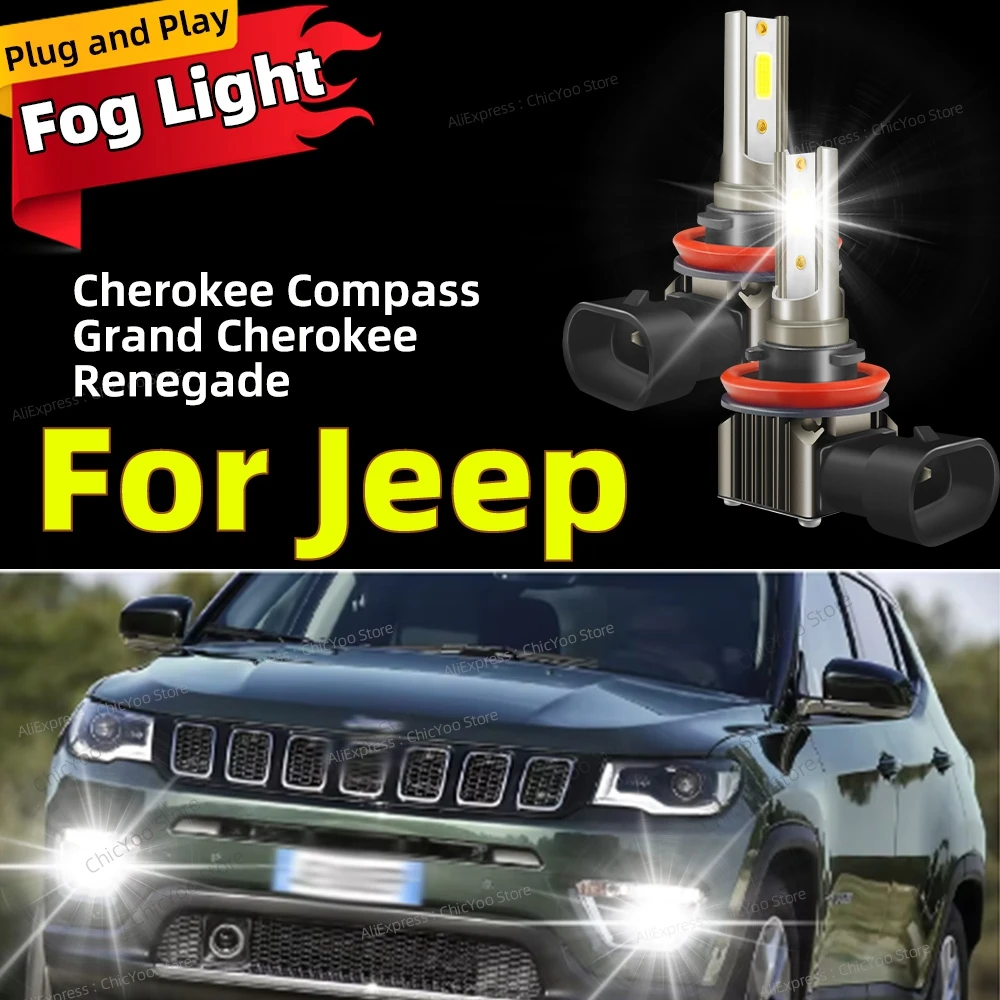 2Pcs 6000K LED Car Fog Lights Bulb Front Lamp For Jeep Cherokee KL 2014-2019 Compass 2011-2021 Grand Cherokee 2014-2020 Renegade