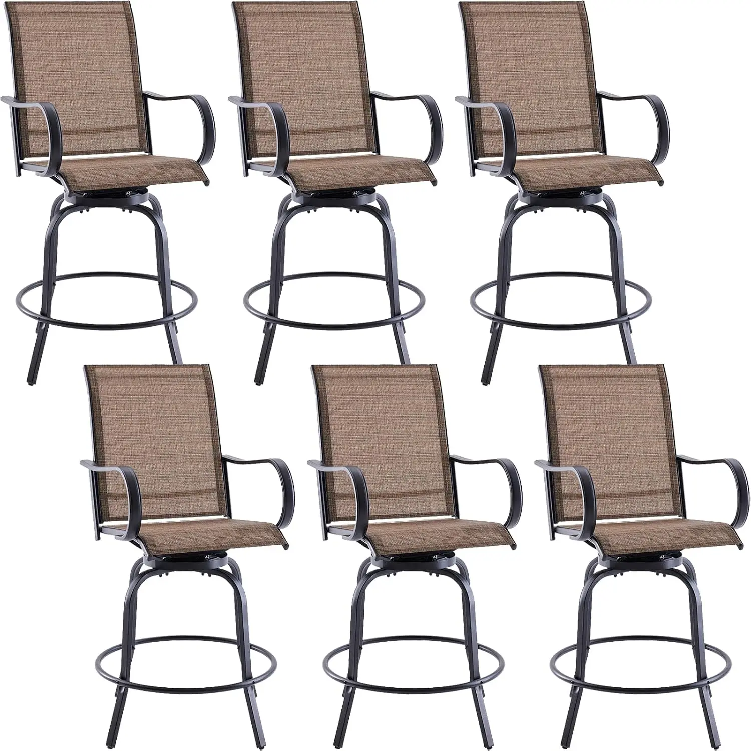 

Patio Swivel Bar Stools Set of 6，All-Weather Outdoor High Bistro Stools with Textilene Fabric for Outside, Beach, Lawn, Poolside