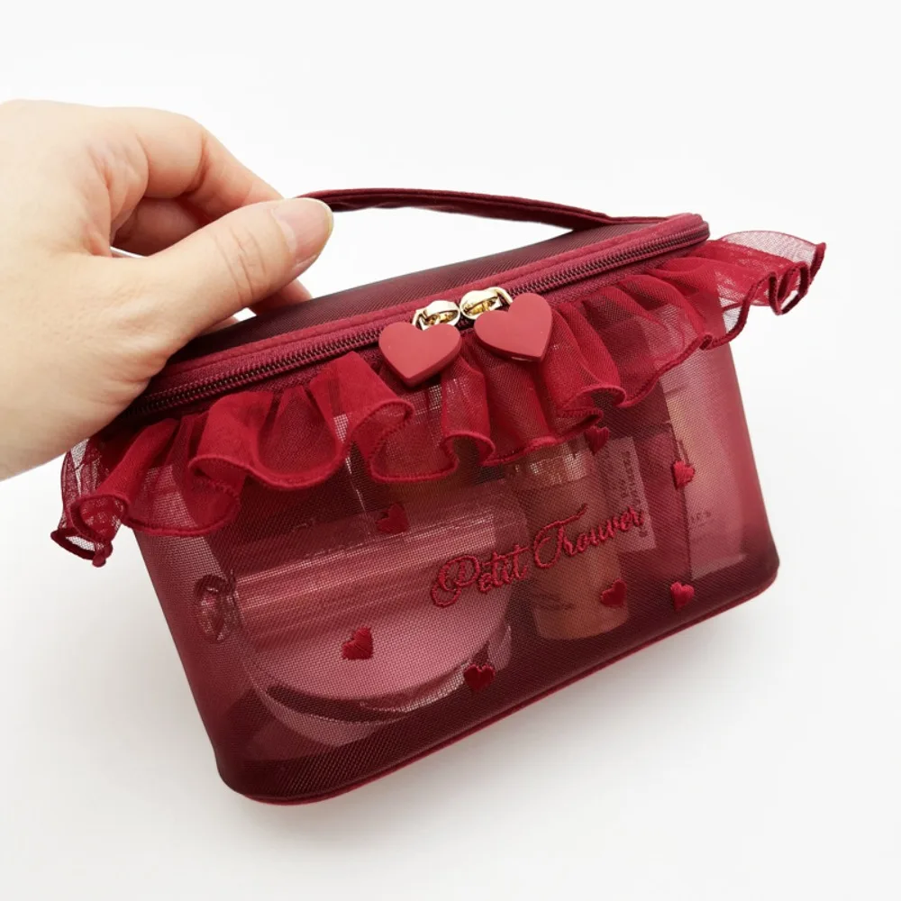 Large Capacity Dacron Lace Patchwork Cosmetic Bags Solid Color Makeup Storage Bag Zipper Bags For Women