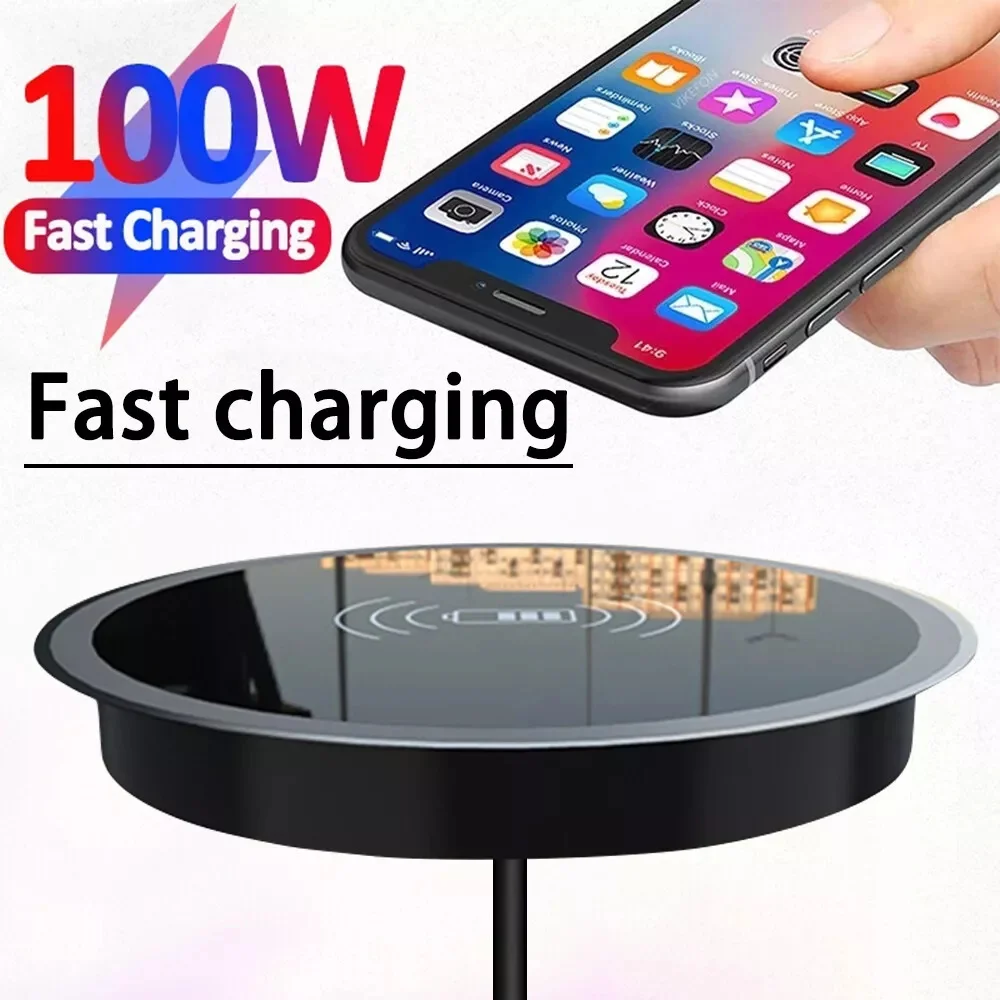 Embedded Built-In 100w Fast Wireless Charger Recessed -For Iphone Samsung Galaxy Office Home Travel Accessories