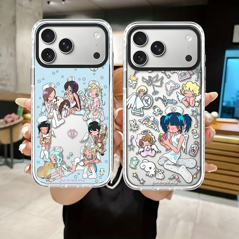 Anime Girl White Border Magnetic Phone Case Cover for IPhone 13 14 15 16 17 18 Pro Max Case Illustration