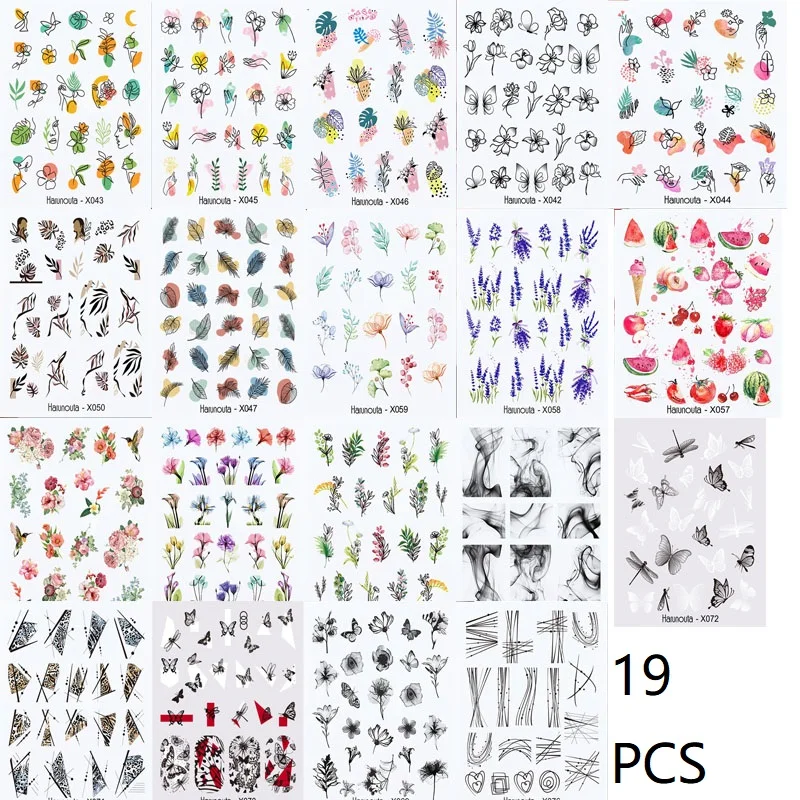 19PCS Water Stickers for Nails Stickers for Nails Inscriptions Manicure Sliders for Nails Summer Flower Sticker Design