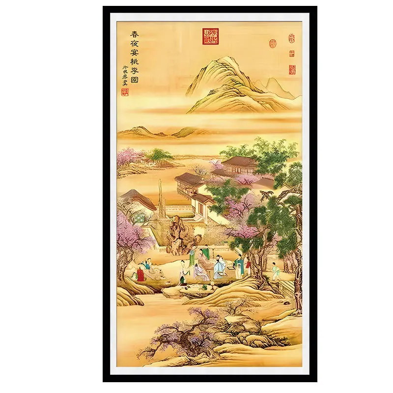 

Peach Scenery DIY Cross Stitch 11CT Embroidery Kits Needlework Craft Set Cotton Thread Printed Canvas Home Decor New Room