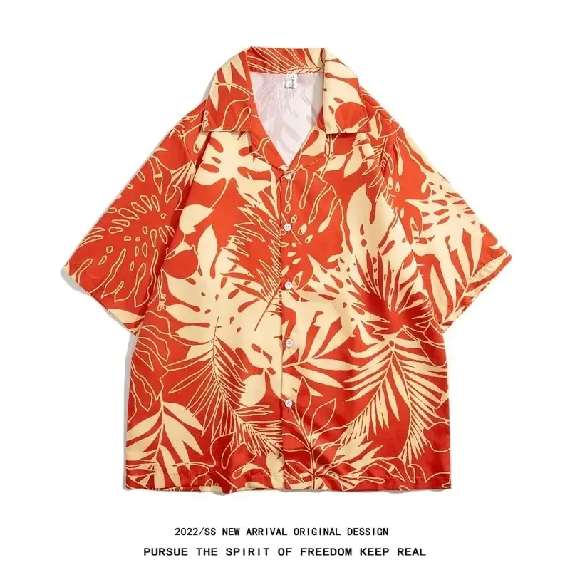 

2024 Vintage Hawaiian Shirt Men's Short Sleeve Casual Shirt Summer Style Retro Leisure Harajuku Hong Kong Style Printed Cardigan