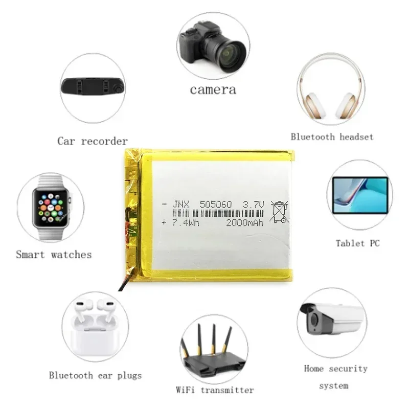 BCAK  3.7V 505060/ 2000mAh  Rechargeable Polymer Lithium Battery Suitable  for MP3 /MP4 /GPS Locator Tablet LED Light Backup Bat