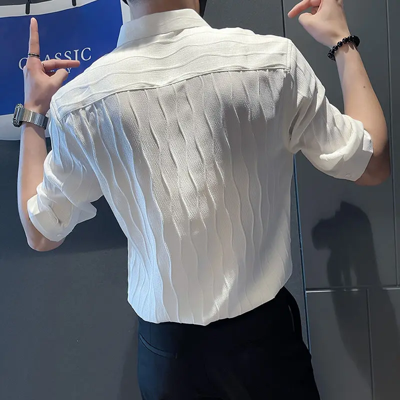 Men's Shirts Short Sleeve Summer Thin Ice Silk Shirt Tide Brand Luxury Half Sleeve Top Men's Clothing