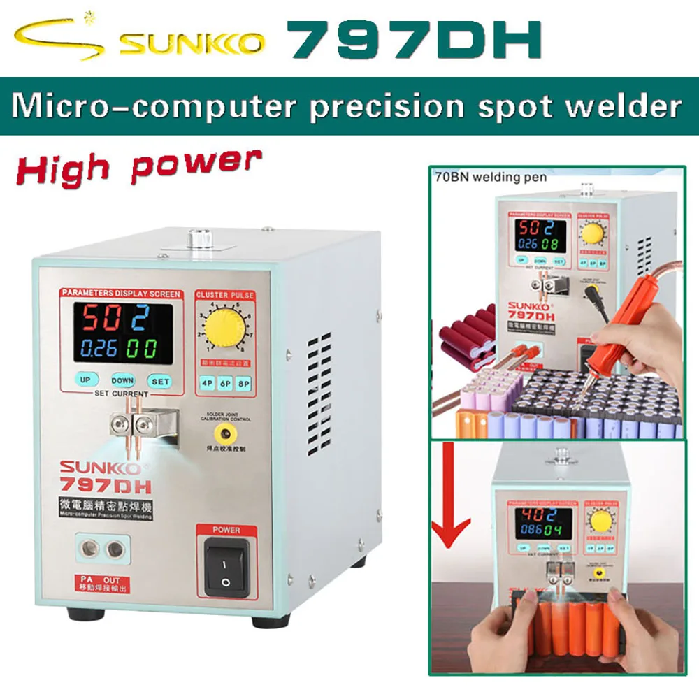 Sunkko 797dh 18650 Batterij 3.8kw High Power Puntlasmachine Dikte Tot 0.35Mm Precisie Puls Spot Lasser