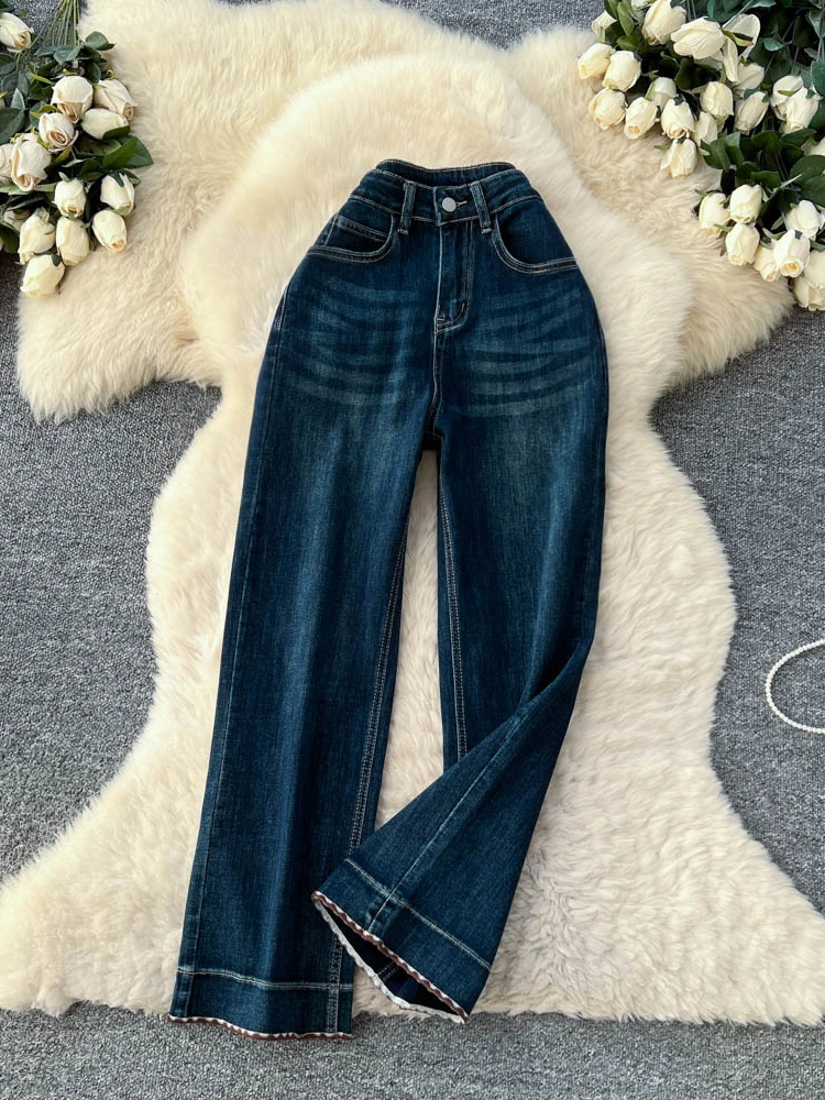 

Ретро американские широкие повседневные джинсы с высокой талией, женские весенние трендовые свободные узкие прямые брюки, универсальные женские джинсы