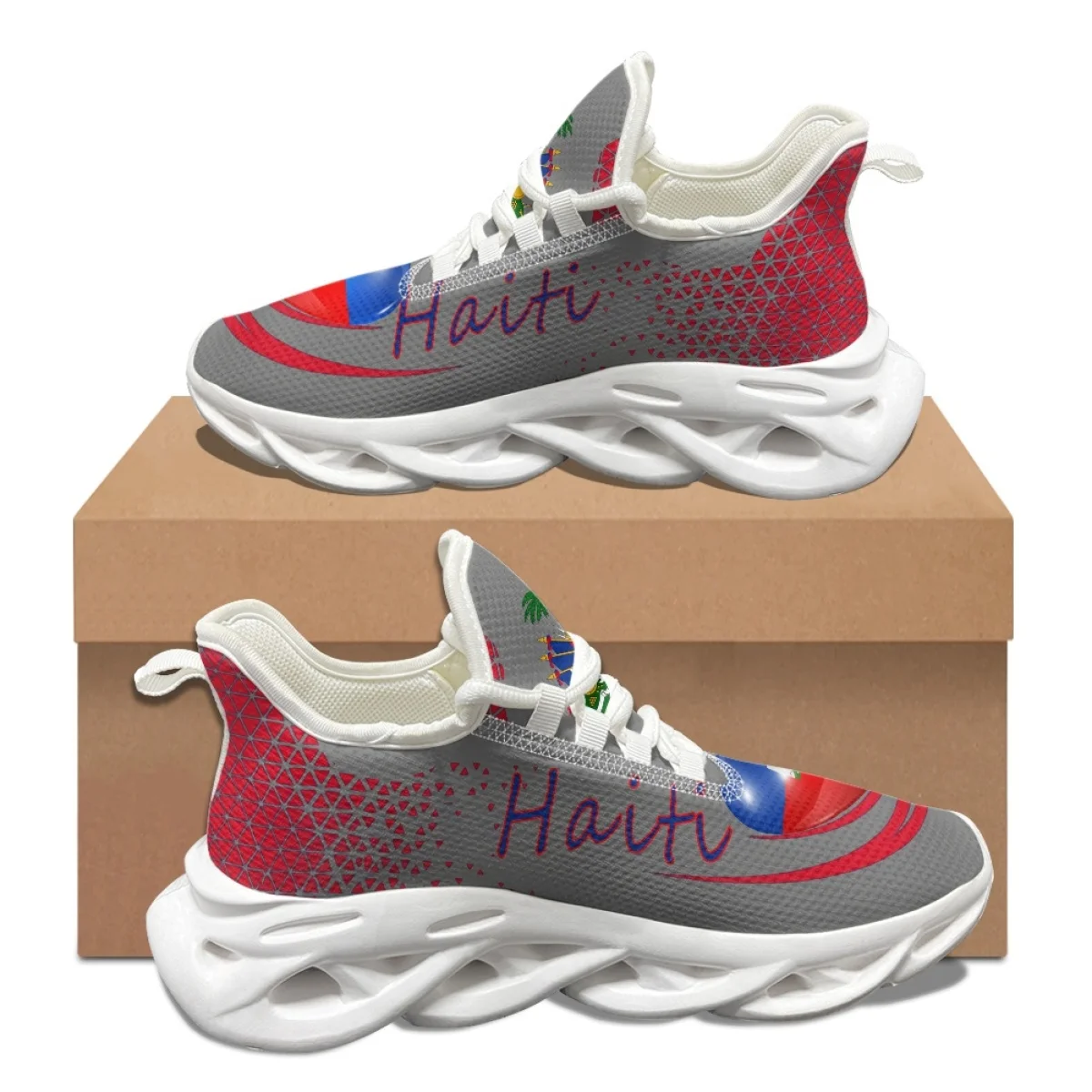 Creative Haiti Flag Designer Platform Shoes Teen Students Couples Breathable Basketball Shoes Outdoor Non-slip Sneakers Footwear