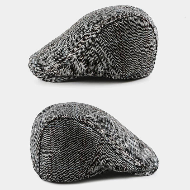 British Peaked Cap Men Berets Hat for Women Flat Duckbill Hat Herringbone Newsboy Cap Spring Autumn Driver Cap Tweed Visor