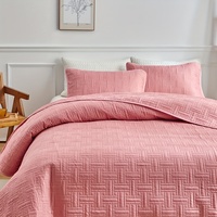 3pcs simple solid-color bed cover 100% polyester fiber soft, breathable, comfortable, suitable for all seasons, machine washable
