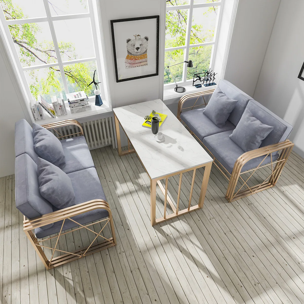 Modern simple sofa restaurant booth conference hall reception table and chair milk tea shop cafe sofning table and chair