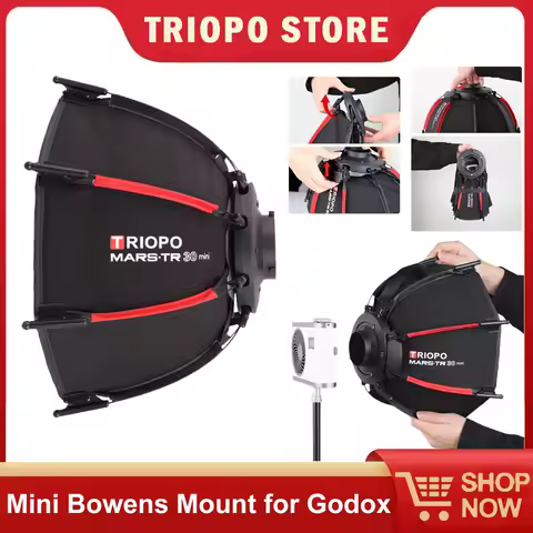 TRIOPO 30cm Quick Release Mini Bowens Mount Octagonal Softbox with Honeycomb Grid for Godox Ulanzi COB LED Video/Studio Light