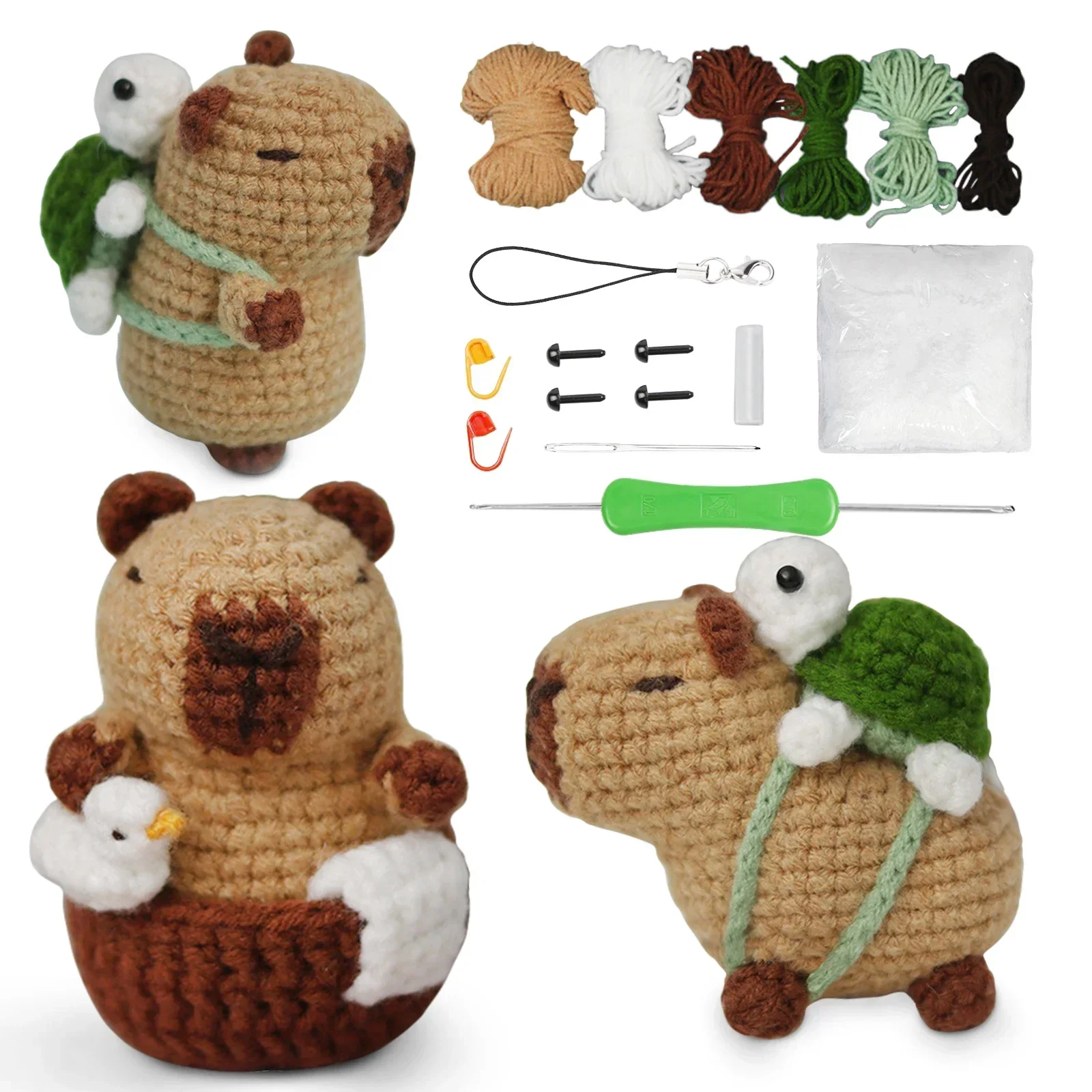 El hilo está equipado con ganchos de crochet, que es fácil de hacer regalos artesanales Kit de crochet DIY para principiantes - material de capibara conejillo de indias