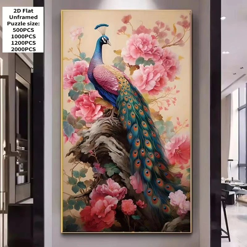 

500/1000 PCS Jigsaw Puzzle Peacocks Chinese Style Home Family Activity Games for Gameroom Bedroom Home Decor Frameless