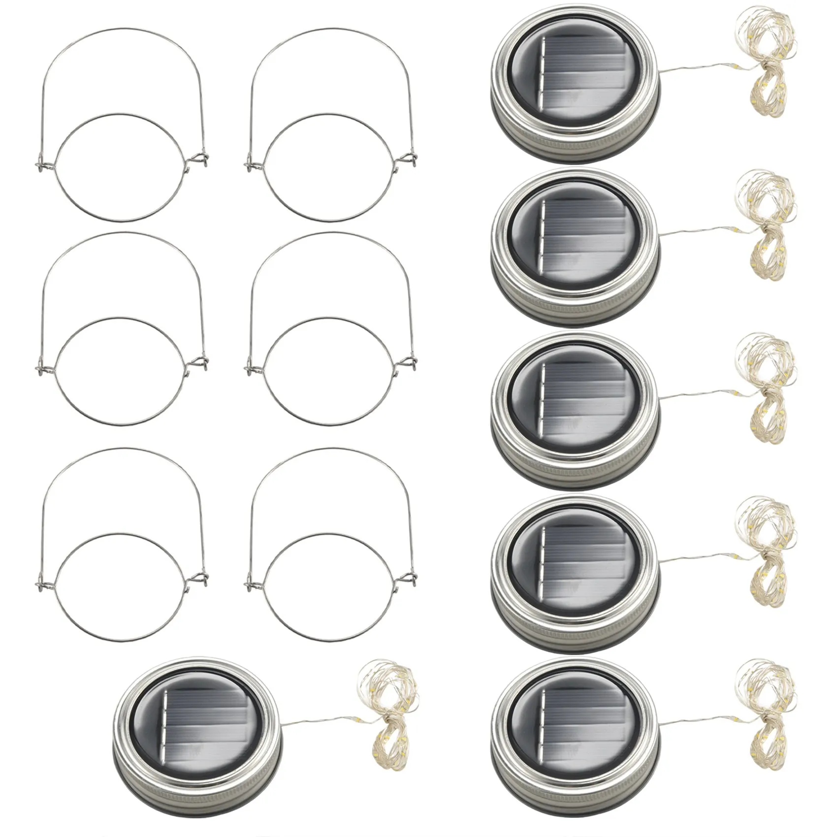 abjn-ソーラージャー蓋ライト、6パック20個のledストリングフェアリースターファイアフライジャー蓋ライト、6個のハンガー付き-ジャーは含まれません-、パティオ用