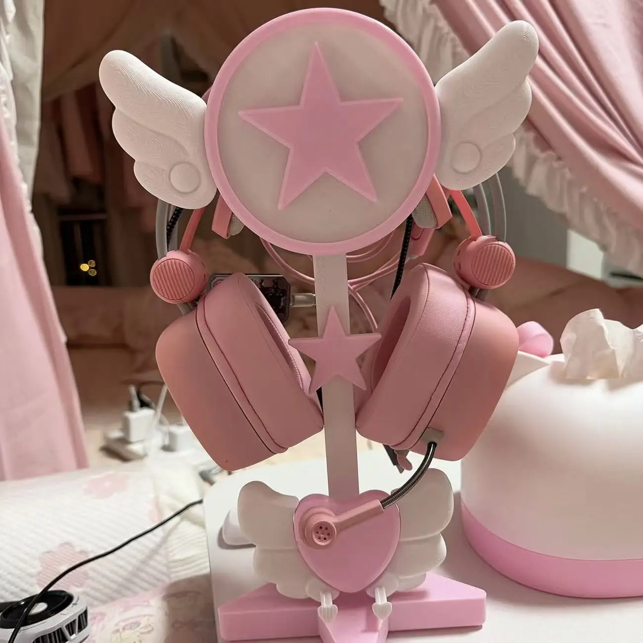 Japanese-style Headphone Stand ESports Room Decoration Computer Over-ear Headphones Cartoon Stand Cute Pink Hanger Adorable Gift view 3