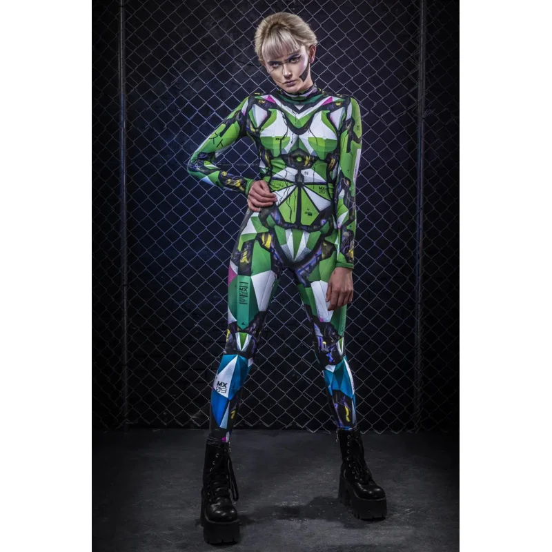 Mono Sexy de Robot Punk para mujer, traje ajustado de esqueleto Cyberpunk Steampunk, Catsuit, disfraces de Cosplay Zentai, vestido de fantasía para Halloween