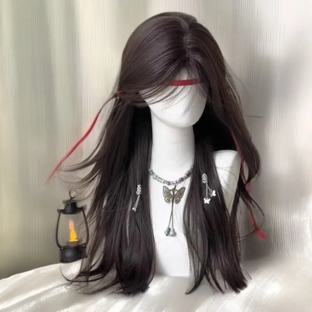 Chinese pruik - zwart steil haar met pony van middendeel, jeugdige hoge paardenstaartstijl, synthetisch haarstukje met volledige dop voor dames