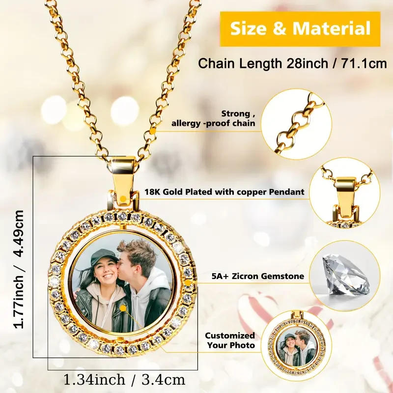 Double-Sided Custom Necklace with Photo, Personalised Image Pendant Suitable for Men and Women - Birthday, Valentine's Day Gift