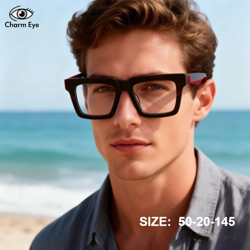 

Men Square Retro Multi-color Splicing Large Frame Eyeglass Frame Fashion High-quality Acetate Myopia Prescription Glasses Women